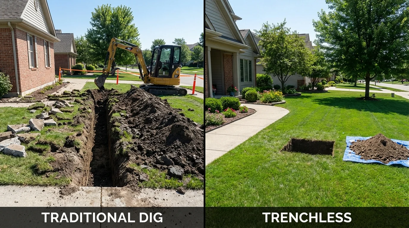 Trenchless sewer repair with minimal yard damage versus traditional excavation in Van Wert, OH